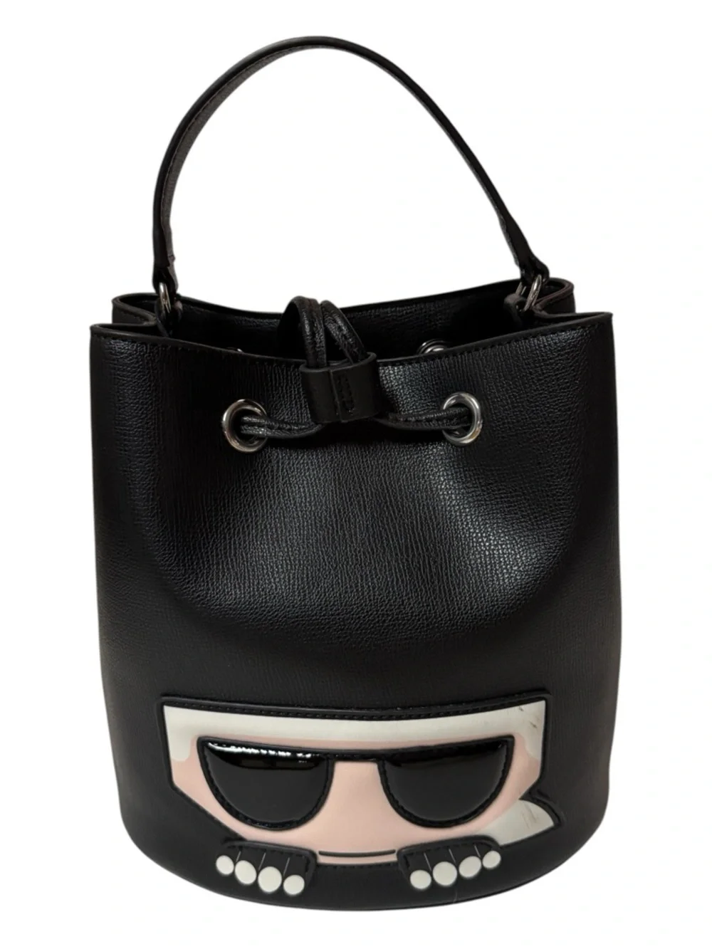 Karl Lagerfeld Black Faux Leather Bucket Bag With Drawstring. - Picture 2 of 9